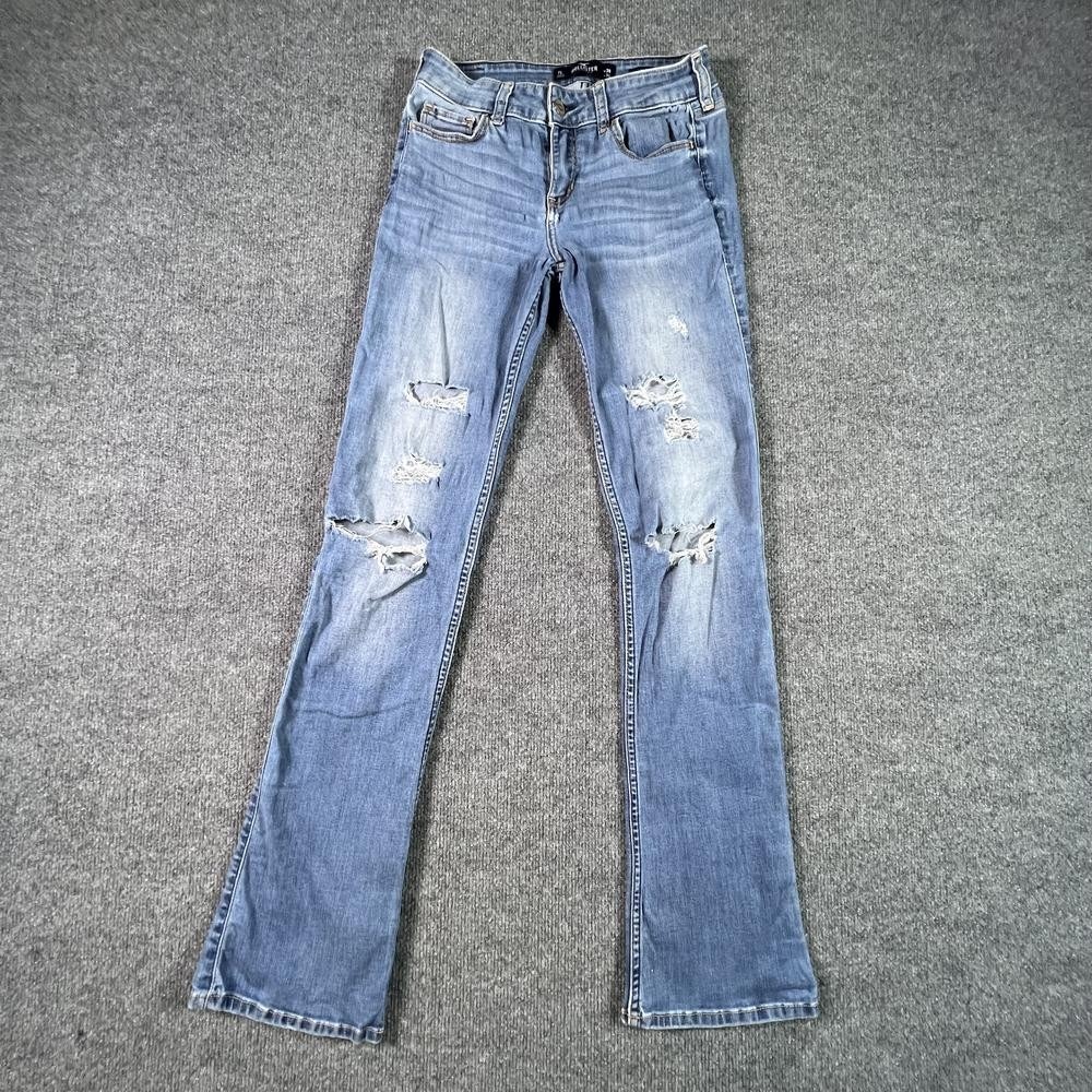 Hollister Bootcut Jeans Women's 7 Blue Cotton Denim Distressed Faded Stretch